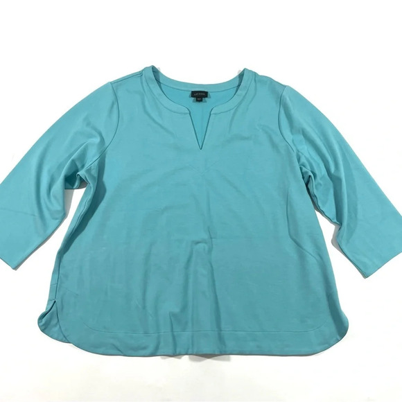 J Jill Double Face Jersey Split Neck Top Blue - Picture 2 of 7